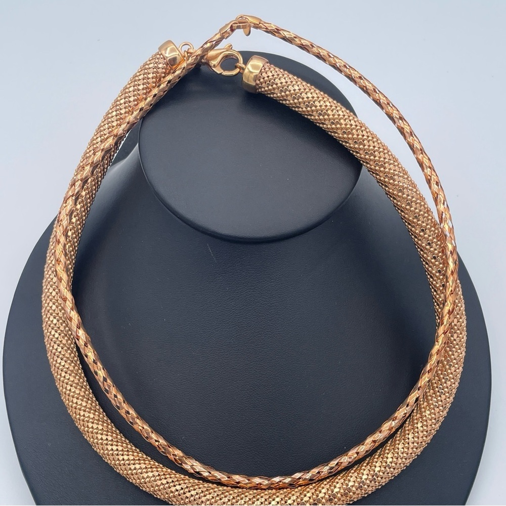 Milor Italy Bronze Chunky Collar Necklace Set 18” Textured Mesh & Braided Tube - Picture 7 of 7